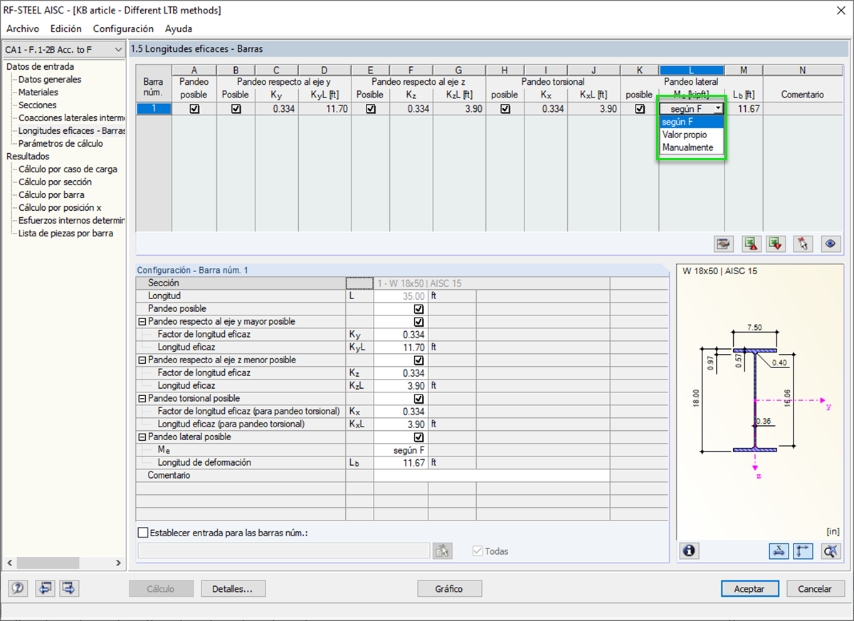 Tabla 1.5 Longitudes eficaces - Barras