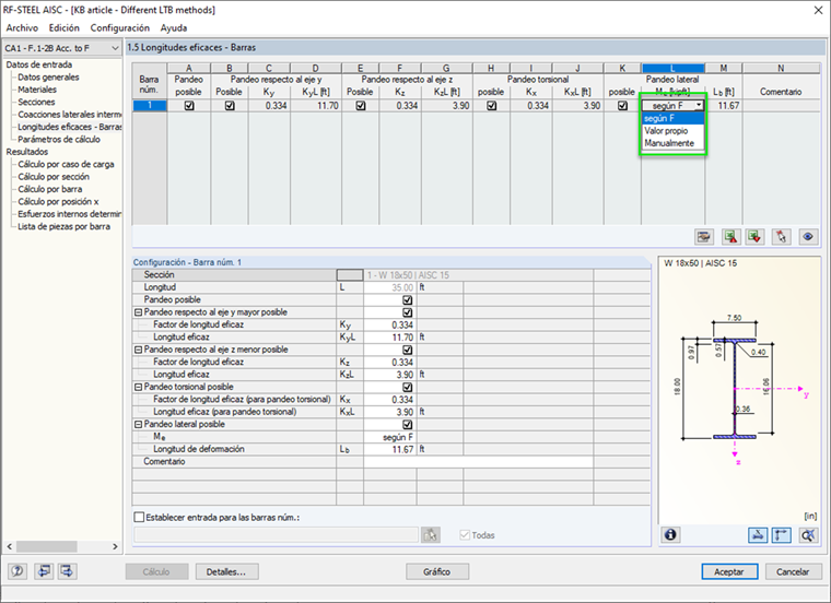 Tabla 1.5 Longitudes eficaces - Barras
