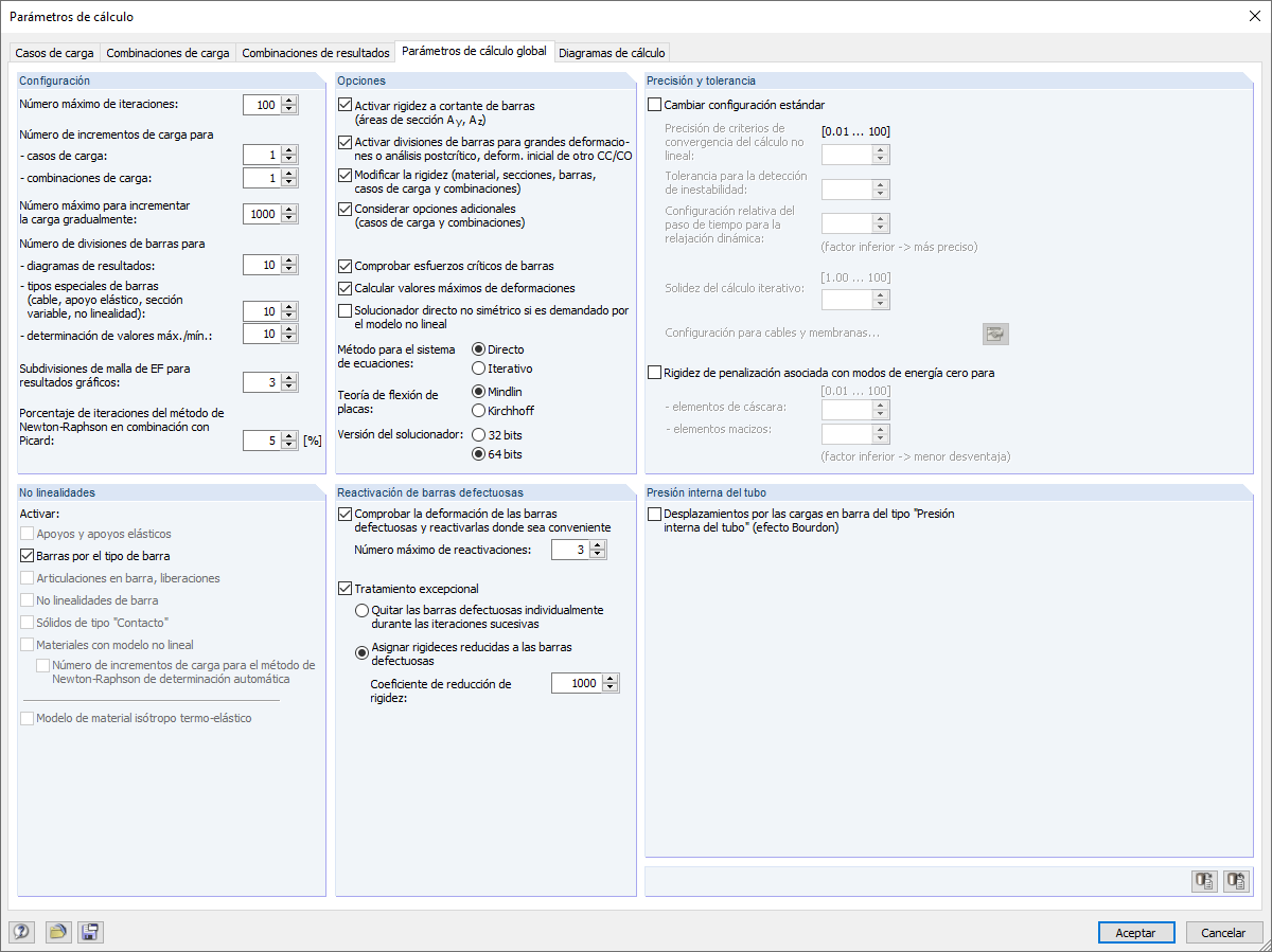Parámetros de cálculo