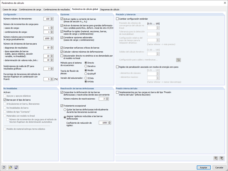 Parámetros de cálculo