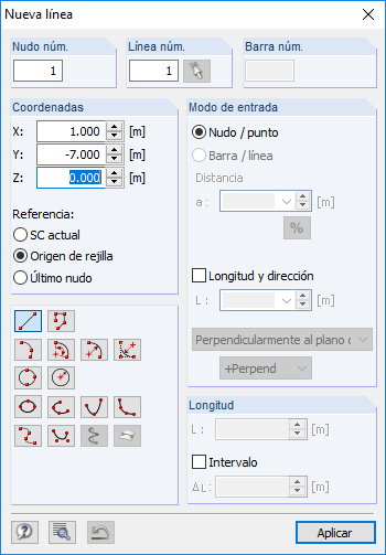 Cuadro de diálogo "Nueva línea"