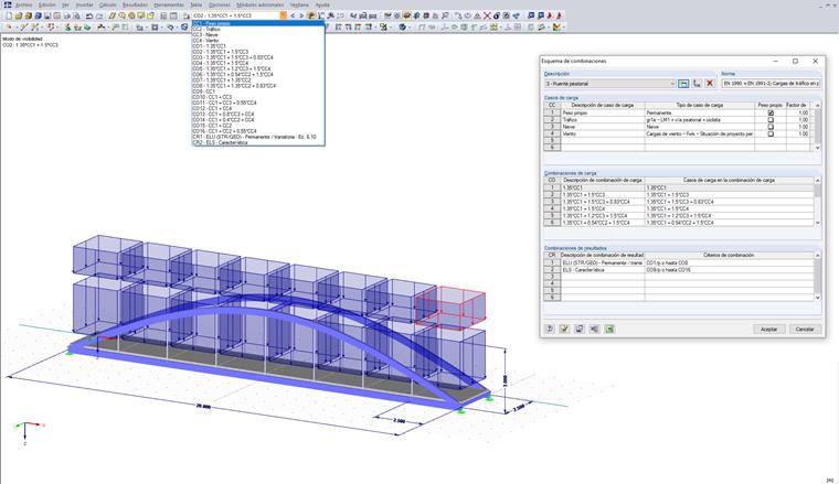 Esquema de combinación de los casos y combinaciones de carga existentes