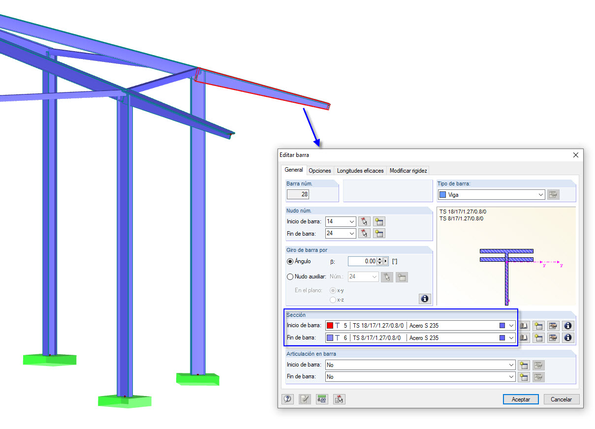 Cartela hecha de secciones en T