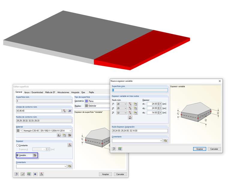 Losa de sección variable con espesor linealmente variable