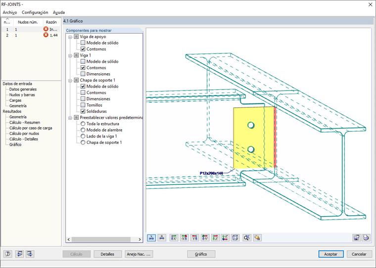 Unión articulada viga con viga con una chapa de soporte