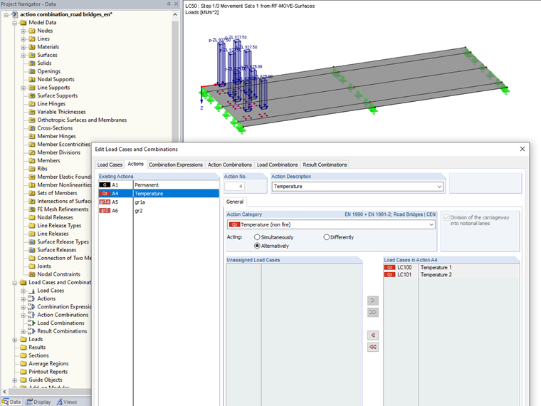 Casos de carga de temperatura de acción alternativa