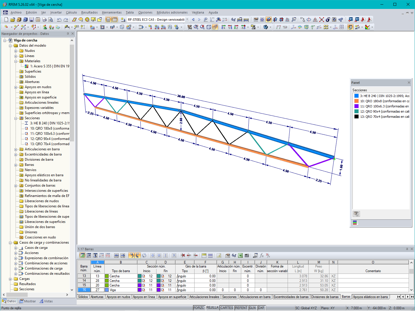 Sistema, dimensiones y secciones
