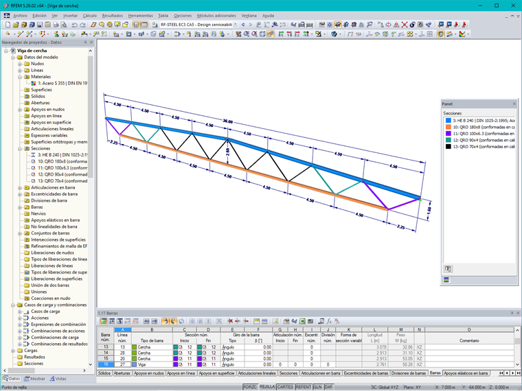 Sistema, dimensiones y secciones