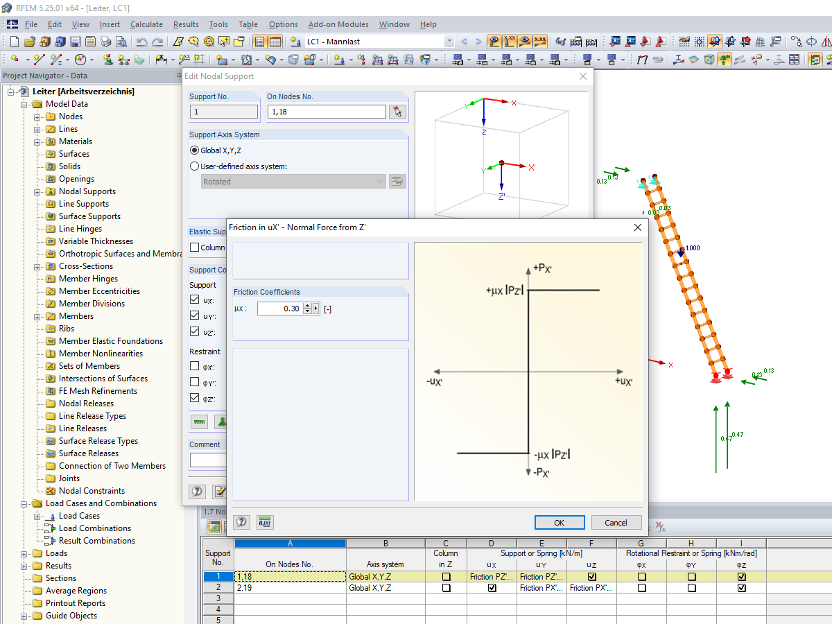Especificación del coeficiente de fricción