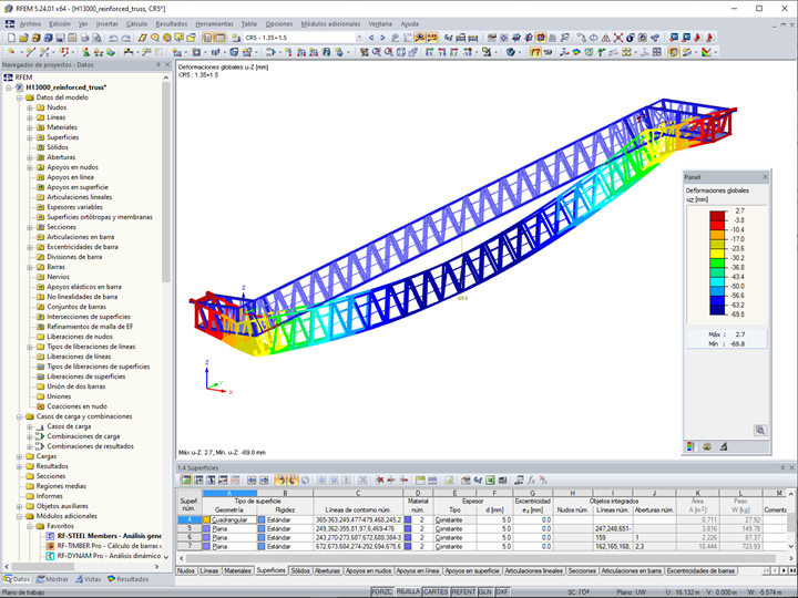 Modelo de una escalera mecánica con cerchas en RFEM con deformaciones (© Giant KONE Elevator Co., Ltd.)