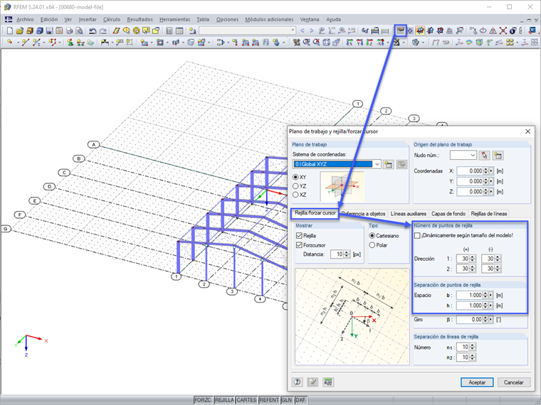 Definición del tamaño de la rejilla
