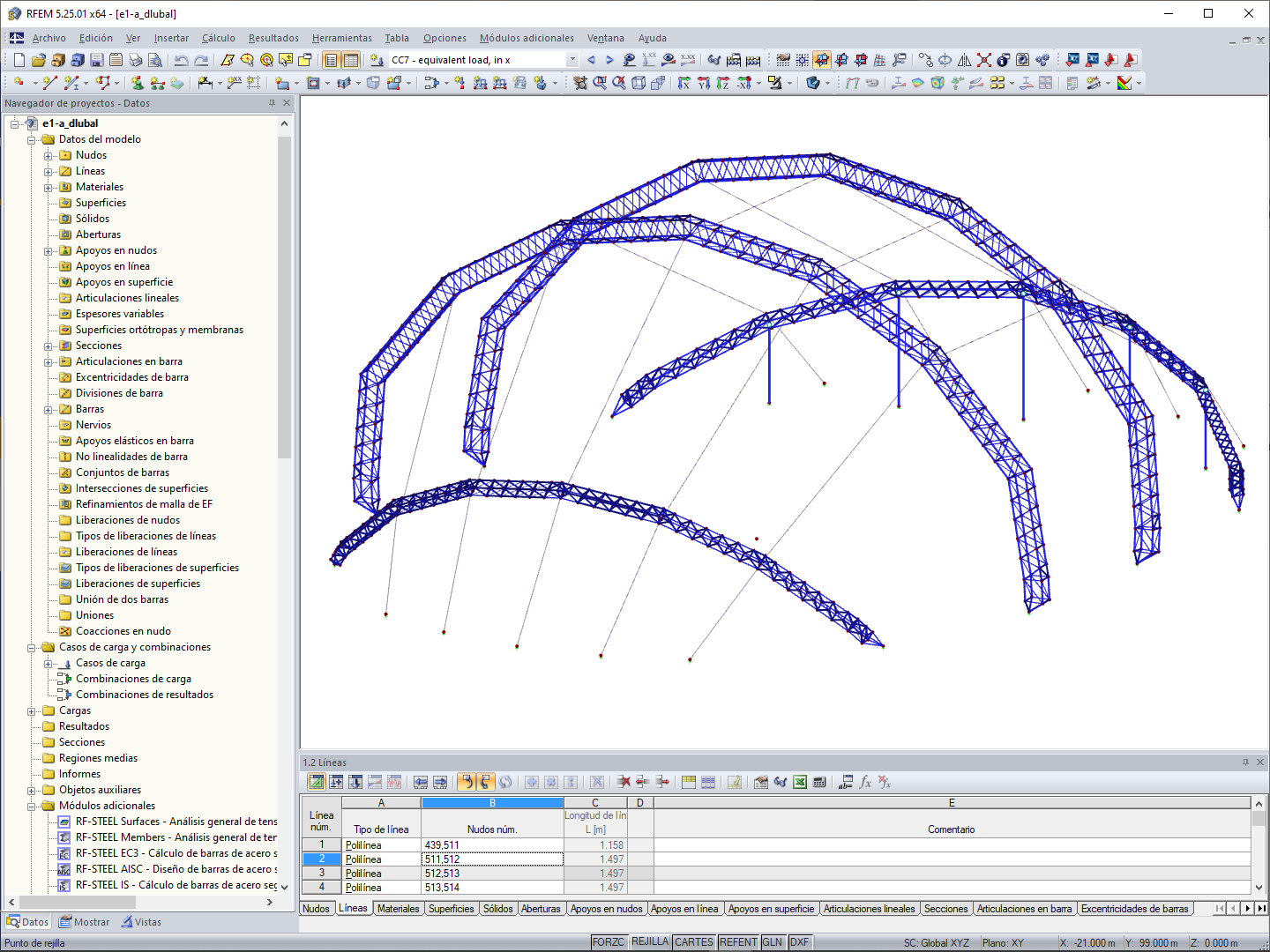 Modelo en 3D de la estructura principal en RFEM (© formTL)