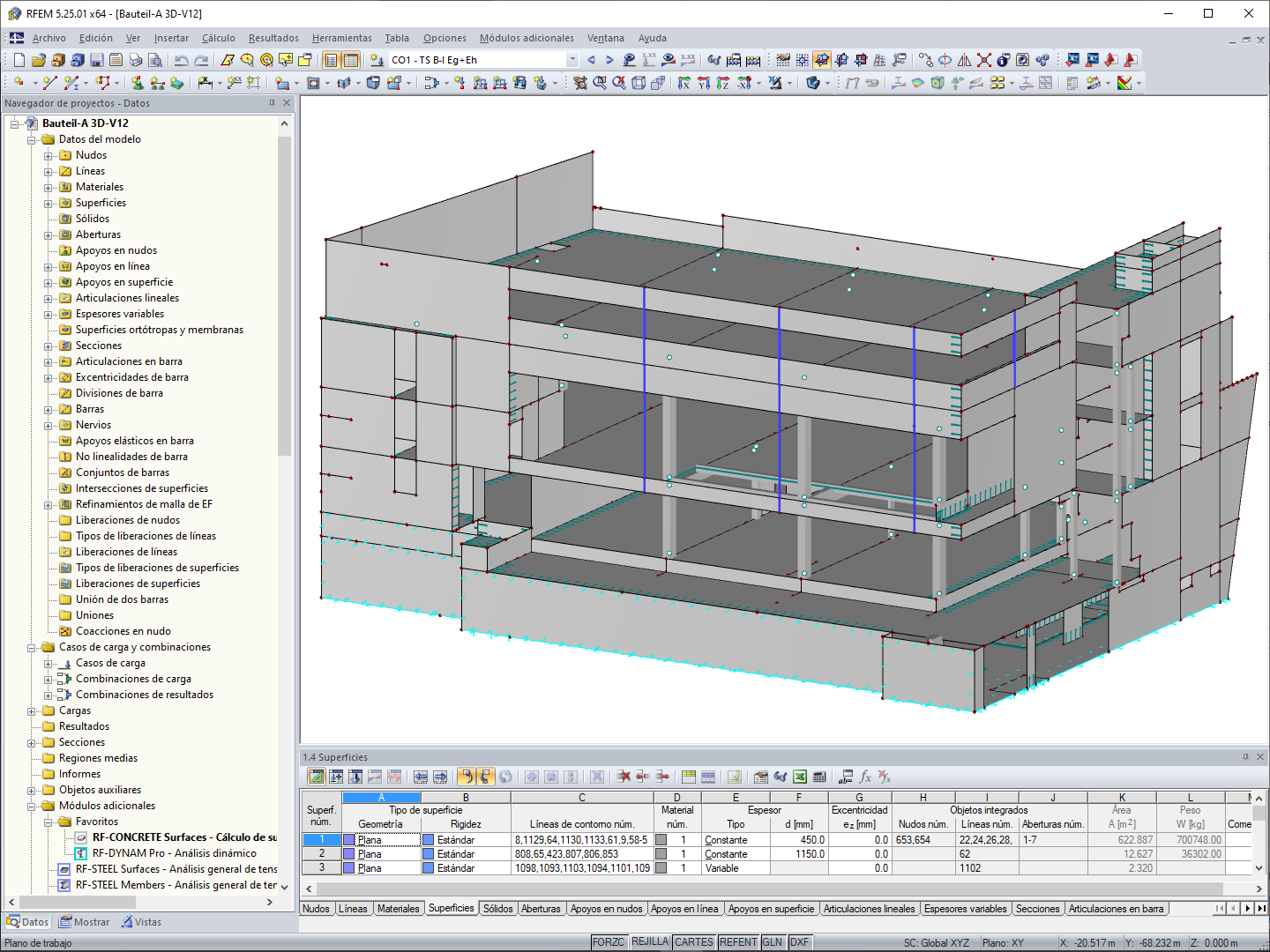 Componente A del centro municipal en RFEM (© Dipl.-Ing.Rainer Zangerle)