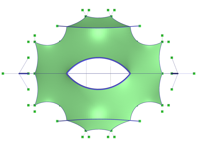 Cubierta de membrana con abertura circular, vista en dirección del eje Z
