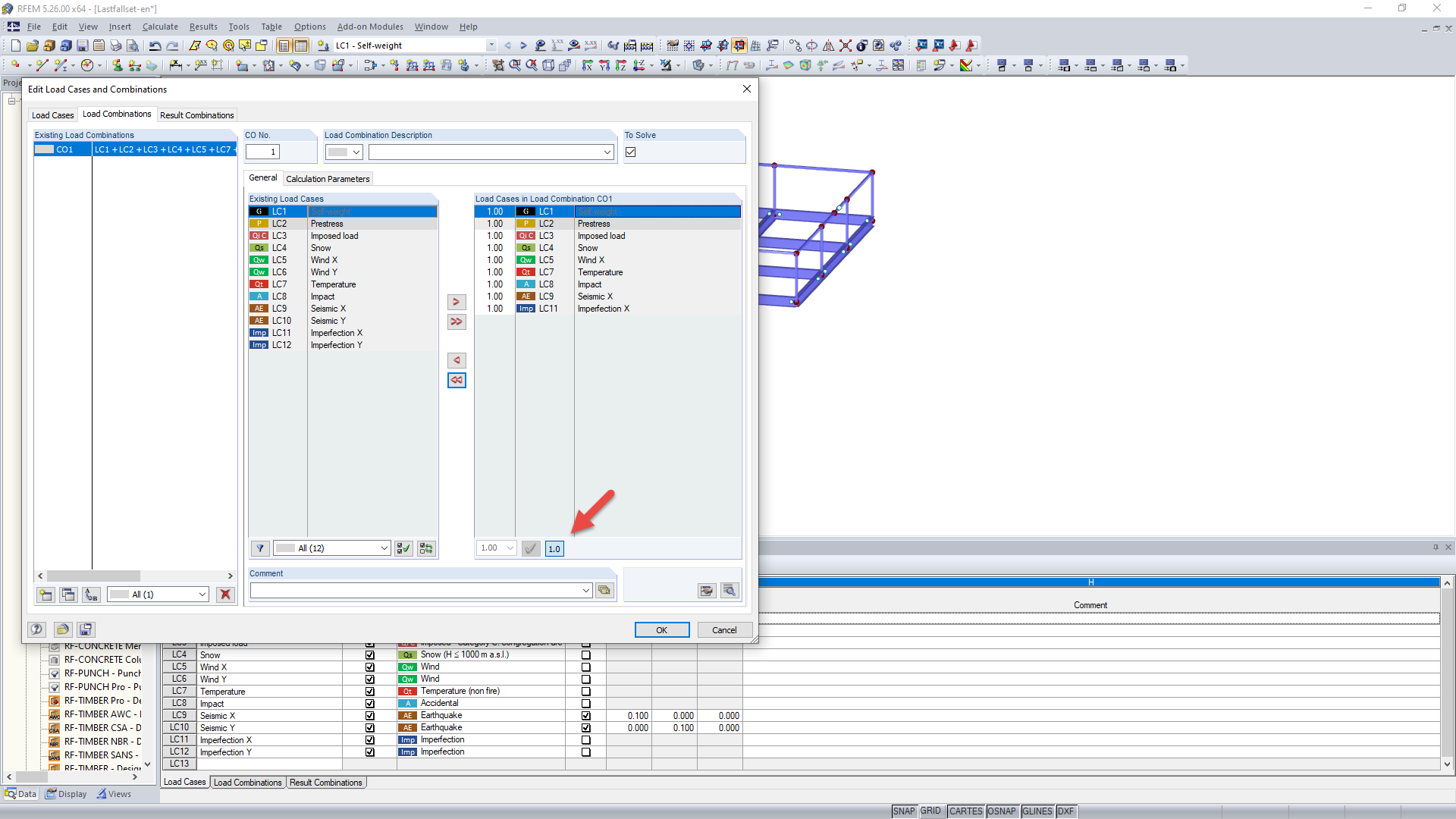 Configuración del factor de seguridad parcial 1.0