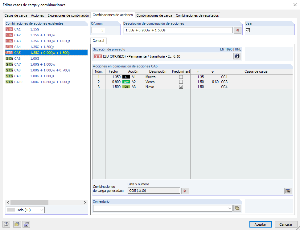 Combinaciones de acciones