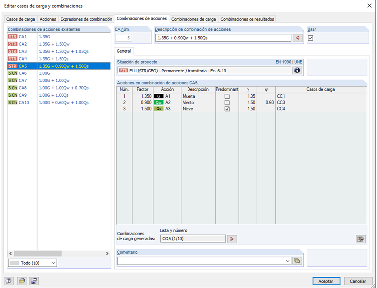 Combinaciones de acciones