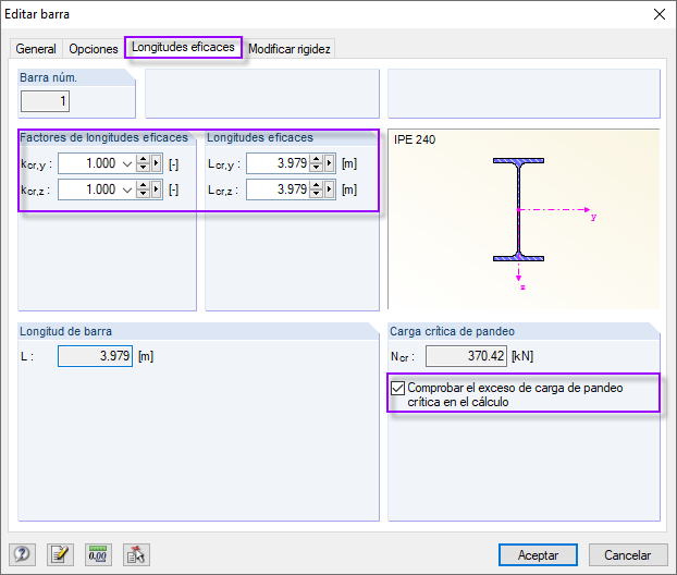 Dialog "Stab bearbeiten": Effective Lengths
