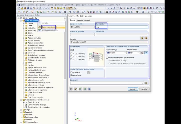 Datos generales del modelo mediante el navegador de datos
