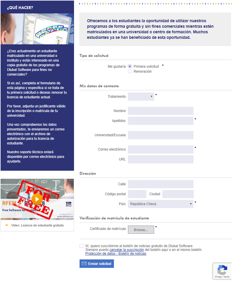 Solicitud de licencia de estudiante gratuita