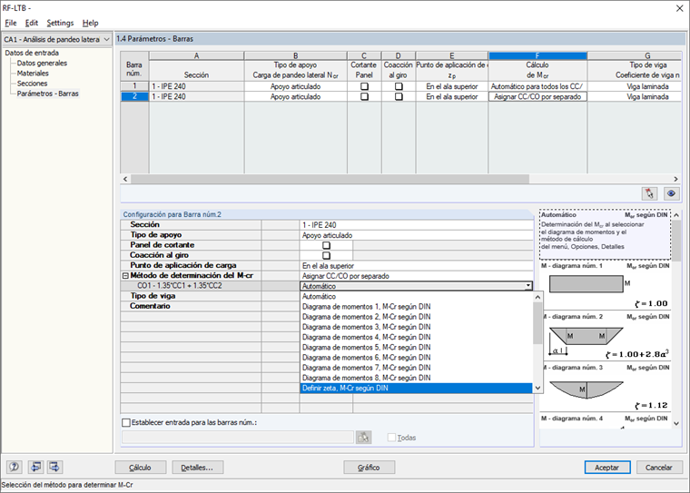 Definición manual del coeficiente zeta