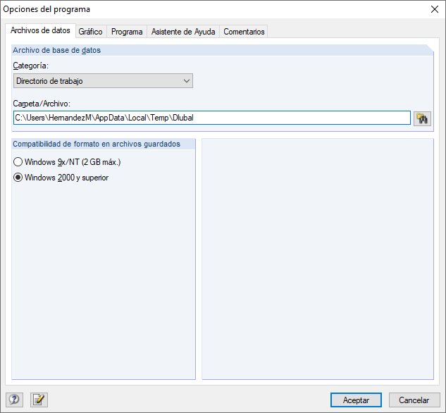 Configuración del directorio de trabajo