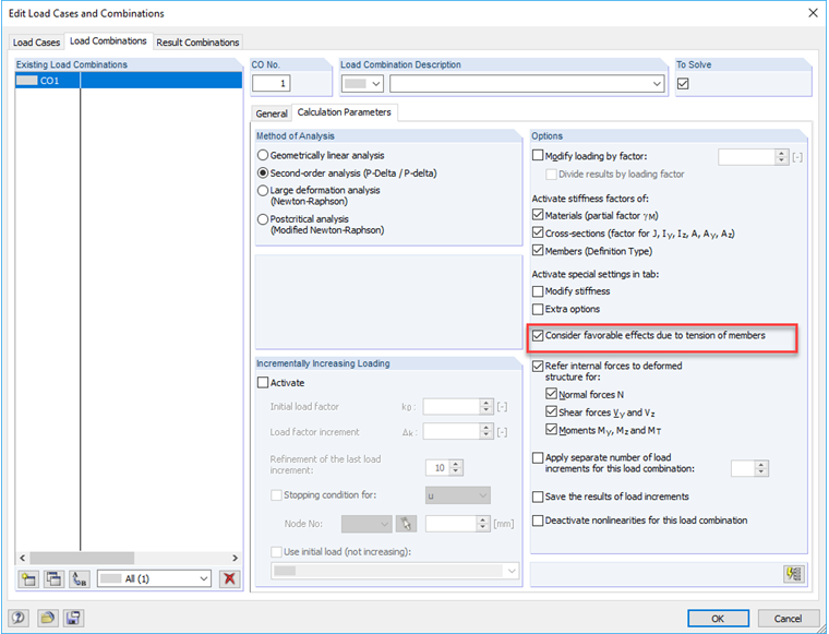 Casilla de verificación para efectos favorables de las fuerzas de tracción