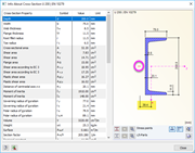 Información de la sección con la distancia del centro de cortante