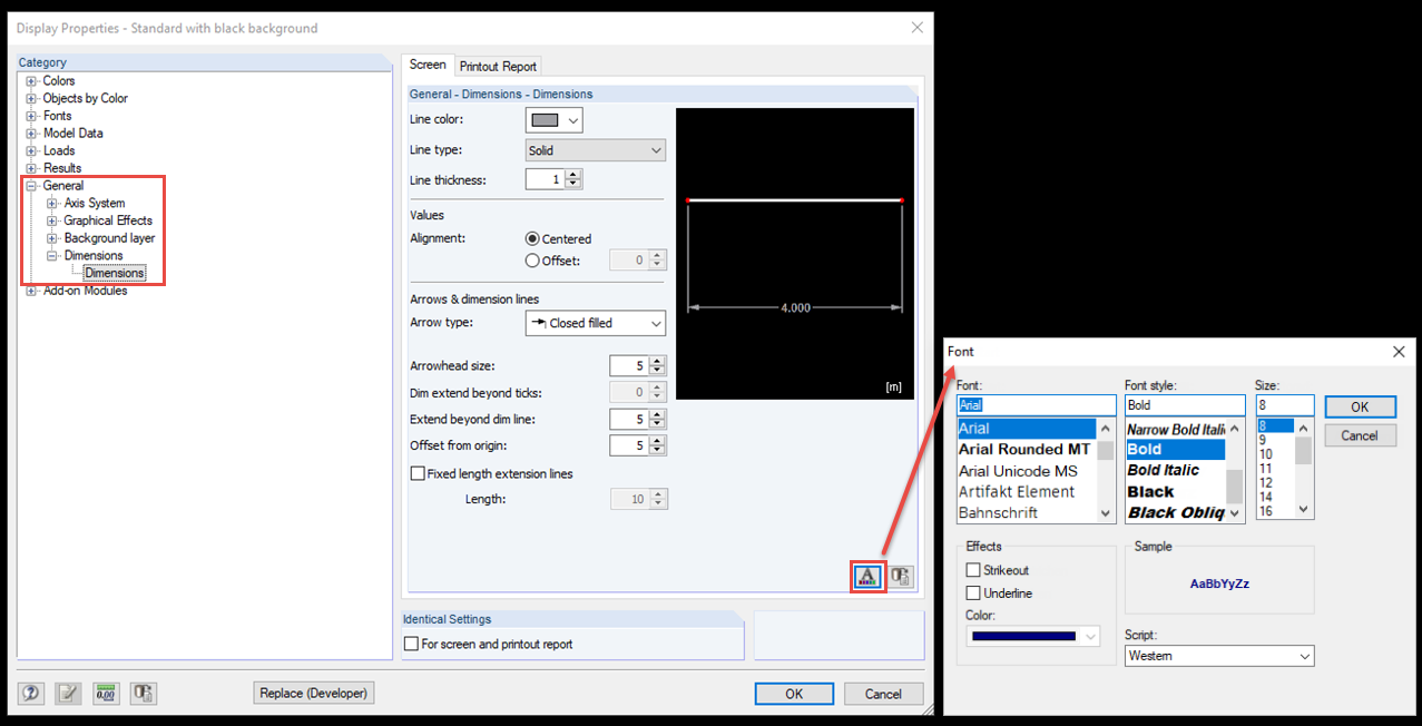 Cambio de visualización de dimensiones