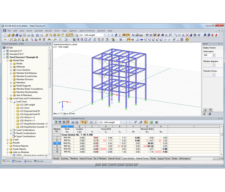 Marcado de esfuerzos internos extremos en la ventana de resultados