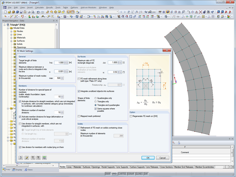 Configuración de malla de elementos finitos (EF) en RF-GLASS