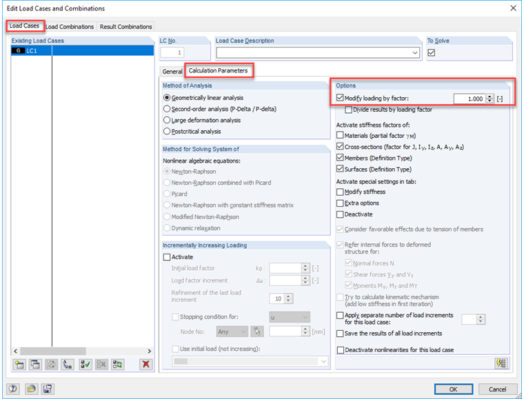 Factor para la combinación de carga