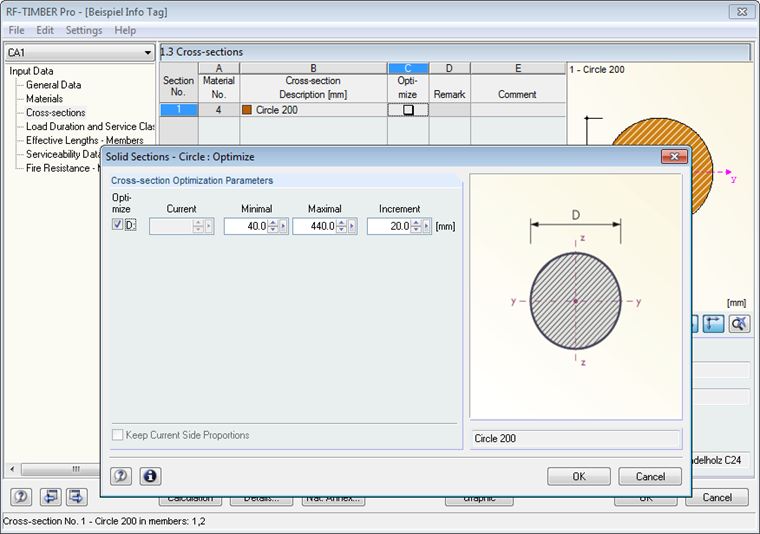 Optimización de la sección circular en RF-/TIMBER Pro