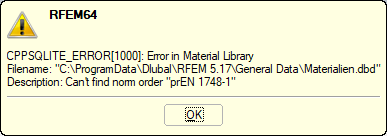 Mensaje de error relativo a la biblioteca de materiales