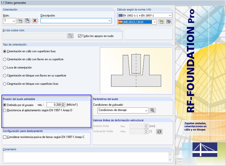 presión admisible del suelo