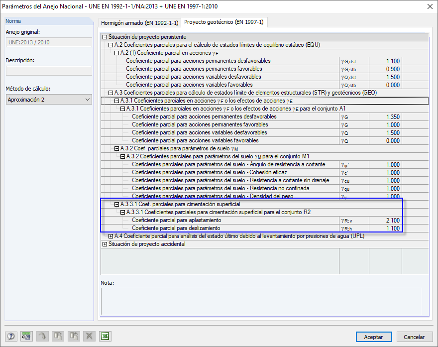Parámetros del Anejo Nacional