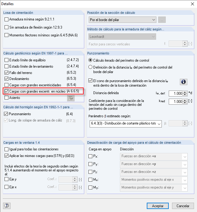 Diseño de carga muy excéntrica en el núcleo
