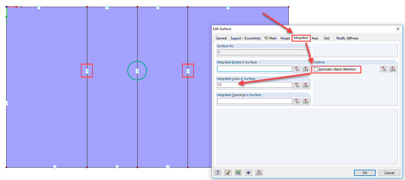 Configuración para dividir la superficie en cierta línea