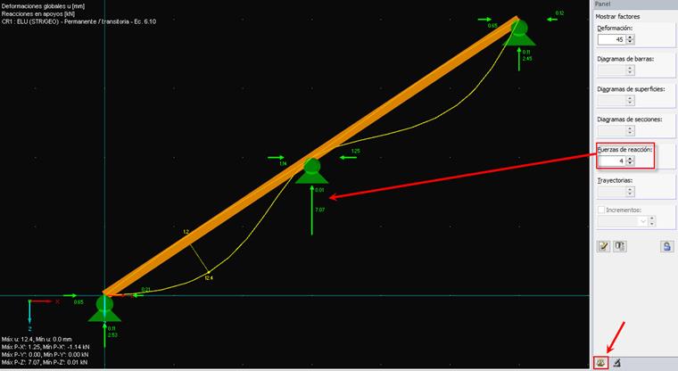 Factor de ajuste de visualización para las fuerzas en los apoyos