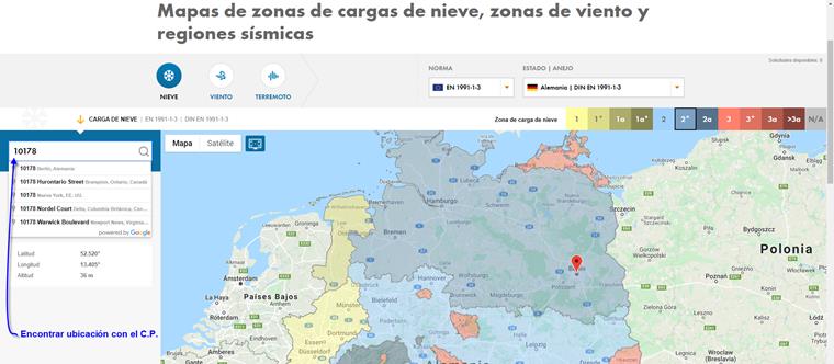 Encontrar la zona de carga de nieve y carga de nieve por el código postal (C.P)