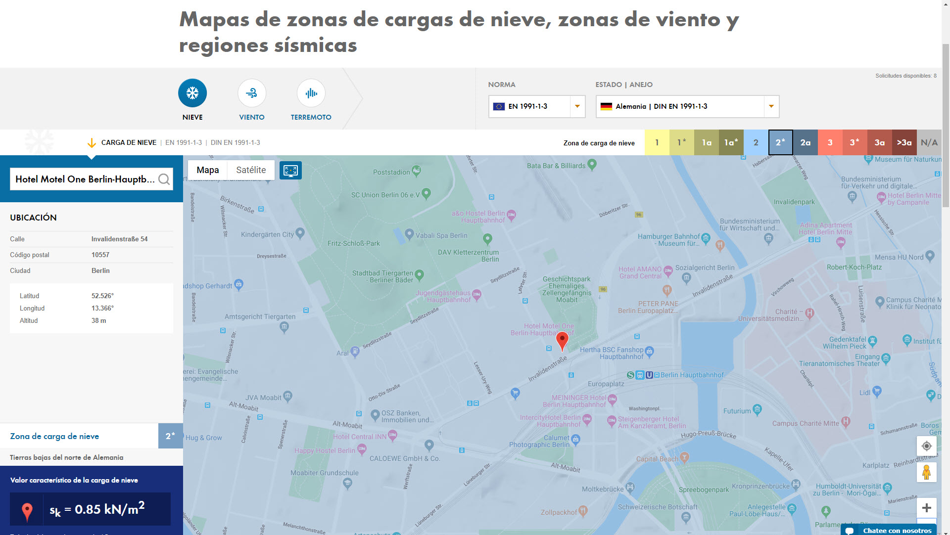 Búsqueda detallada de una ubicación para la determinación de la carga de nieve característica