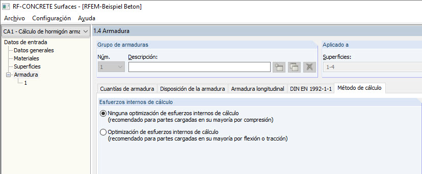 Esfuerzos internos de cálculo