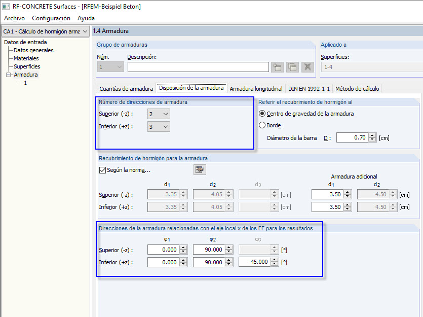 Número de direcciones de armadura