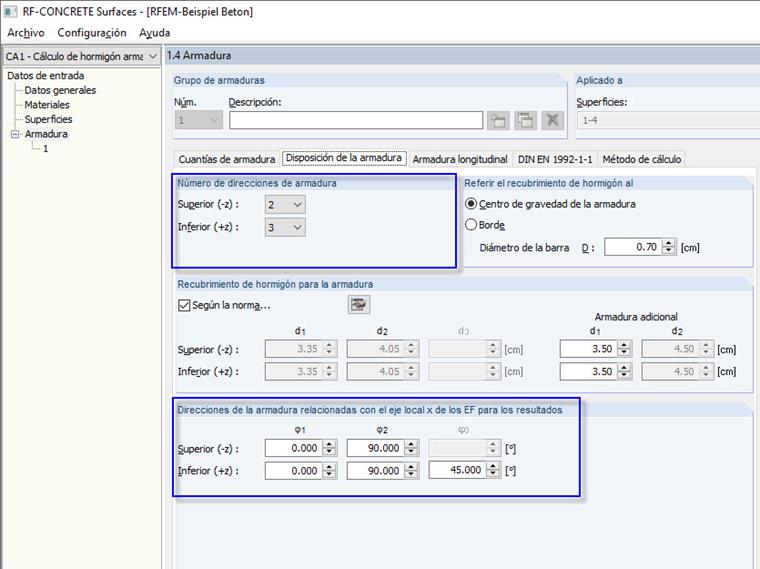 Número de direcciones de armadura