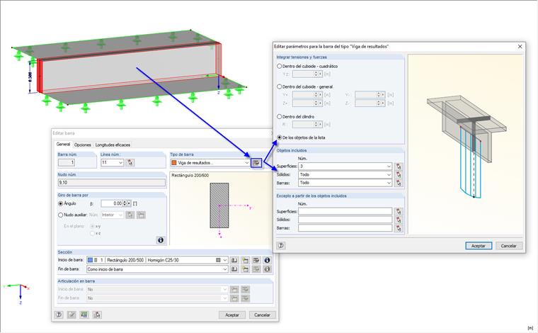Definición de la viga de resultados