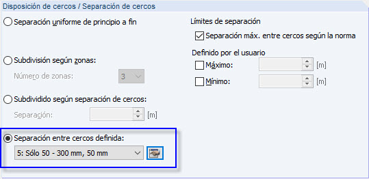 Selección de de separación entre cercos