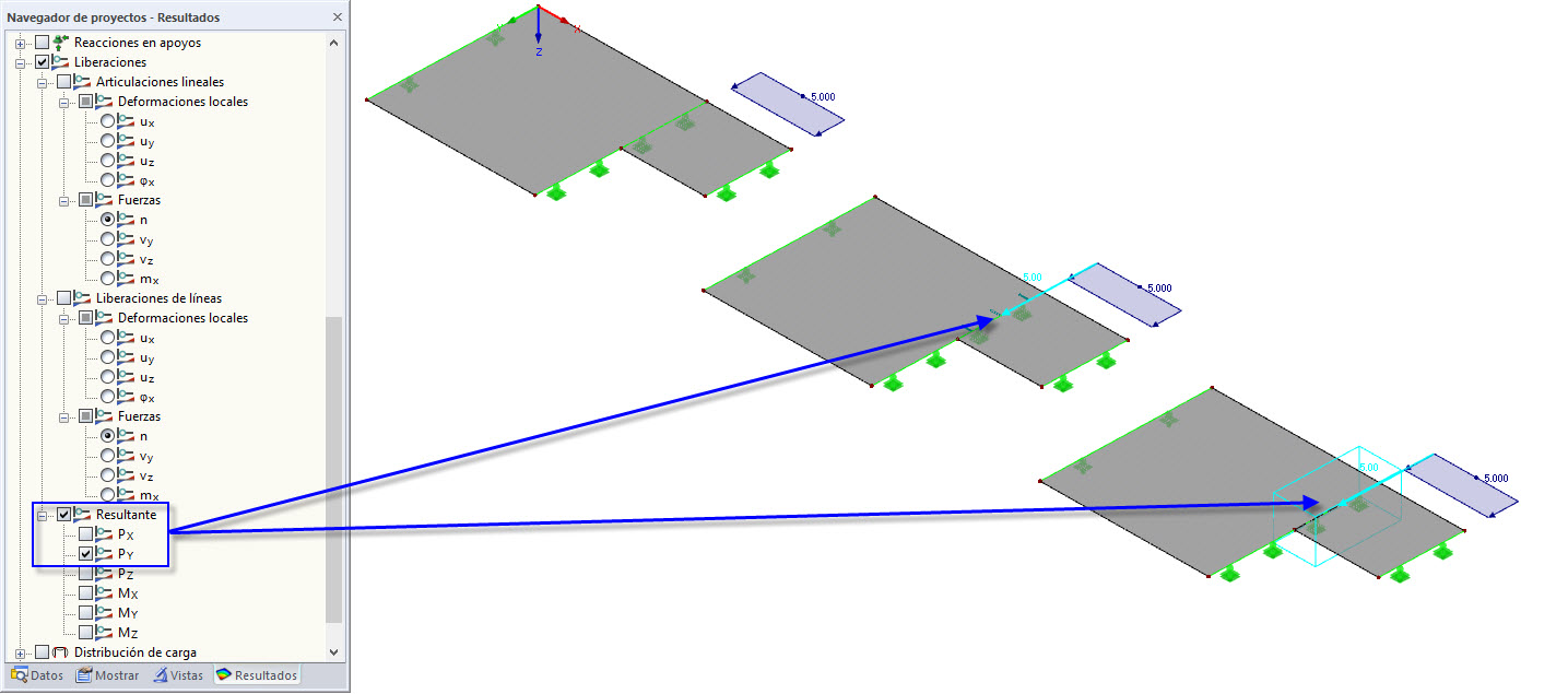 Visualización de la resultante como fuerza
