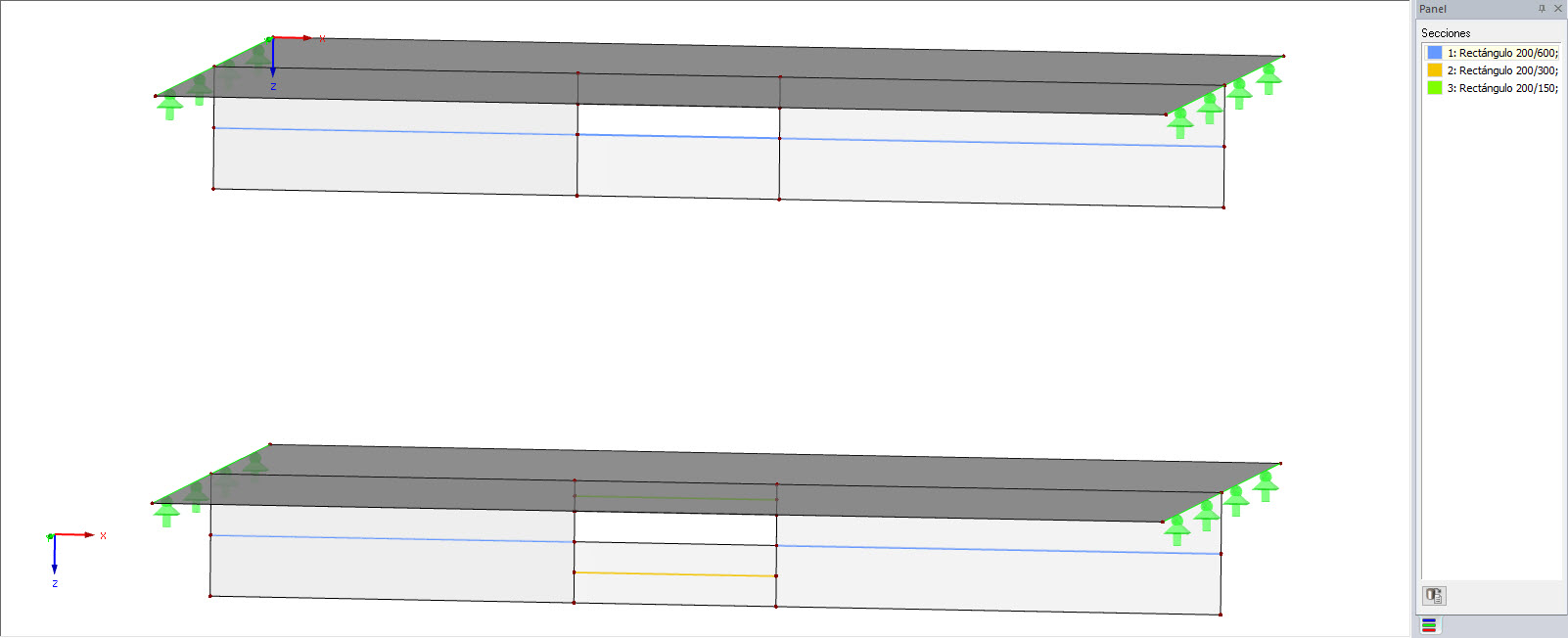 Disposición diferente de las vigas de resultados