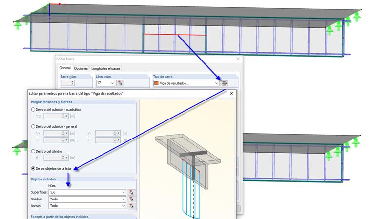 Definir viga de resultados sobre todo el hueco