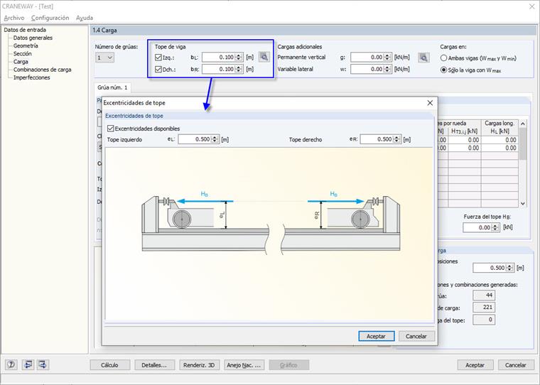 Definición de las distancias y excentricidades de los topes de viga